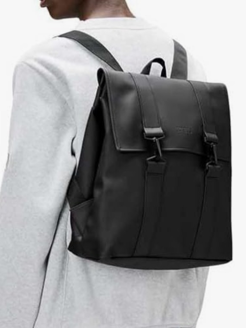 RAINS MSN Waterproof Backpack Black Convertible Messenger Laptop School Bag